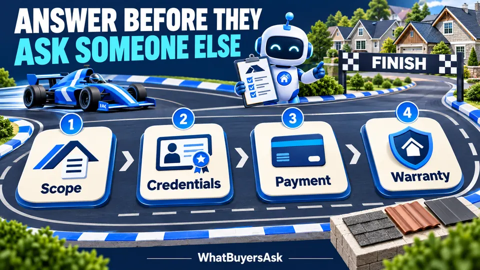 Answer before they ask someone else: scope, credentials, payment and warranty. Four checkpoints explain a roofing decision.