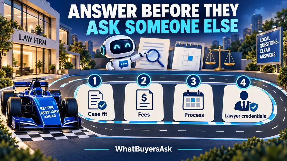 Answer before they ask someone else: case fit, fees, process and lawyer credentials. Four racing checkpoints explain a consultation decision.