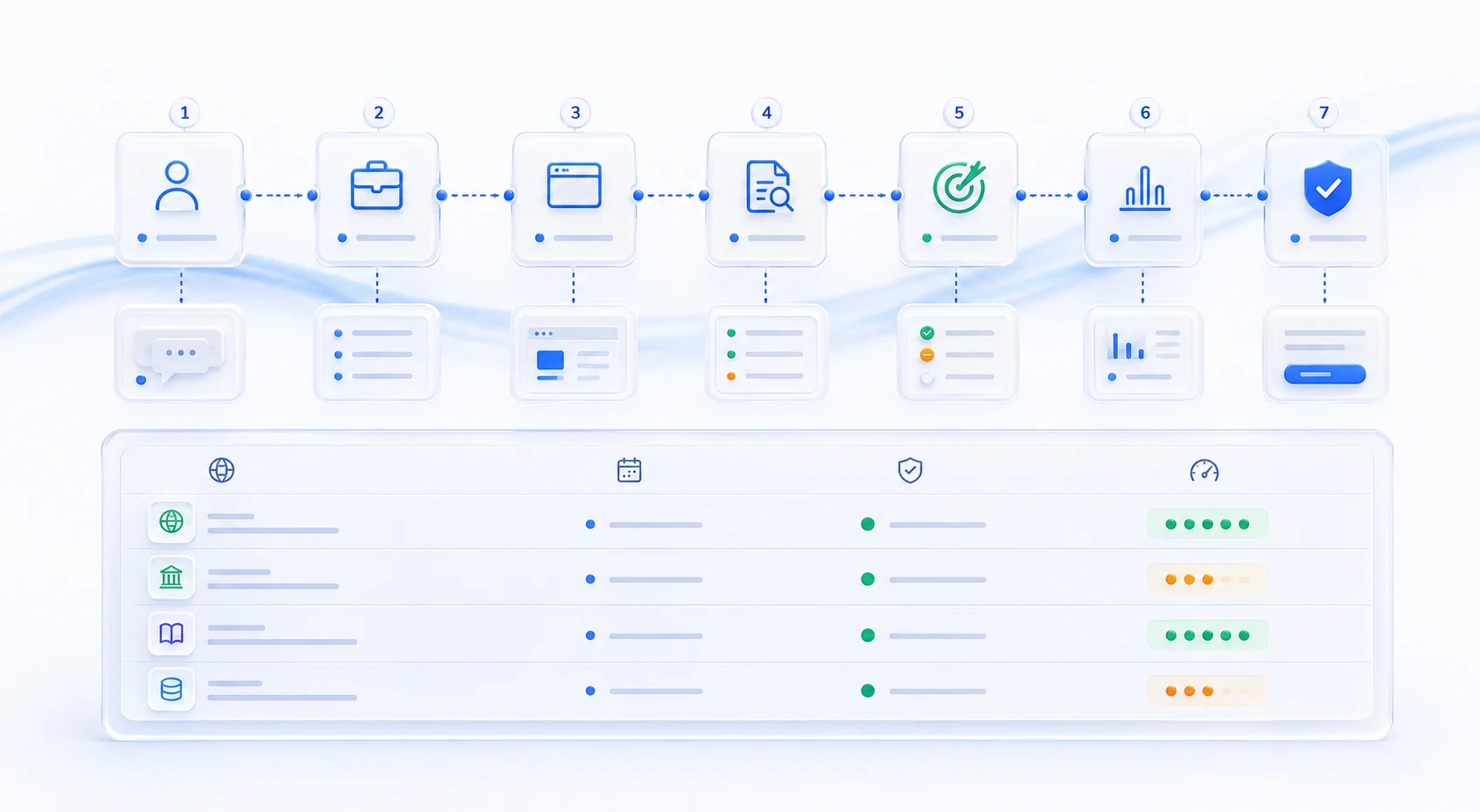 Seven connected methodology stages from Buyer Ask and business context to evidence, coverage judgement, competitor comparison, and recommended action