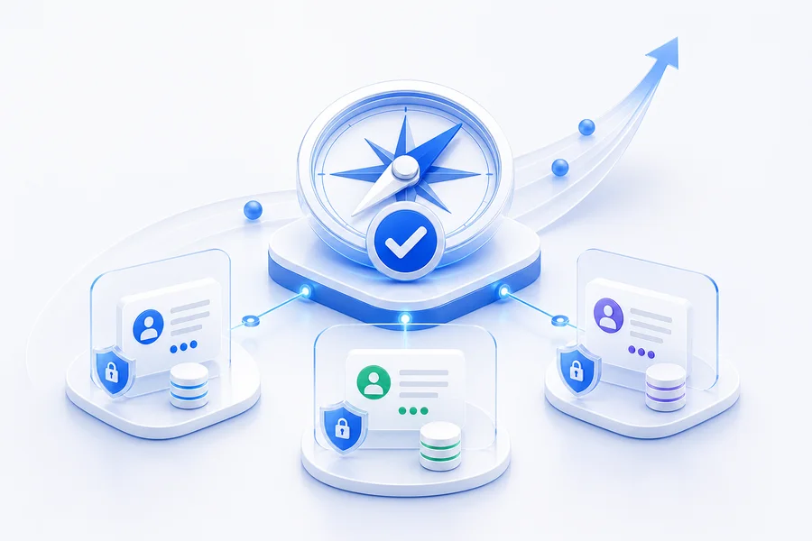 Agency growth compass connected to secure client workspaces