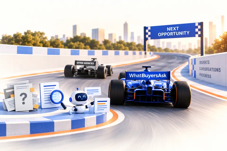 Racing and AI research illustration for Built for agencies that want their work to win