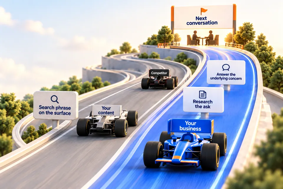 Racing and AI research illustration for Find the ask behind the decision