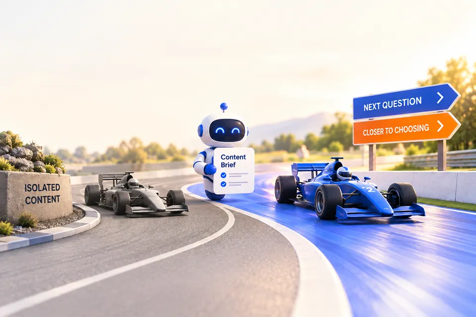 Racing and AI research illustration for Help the page earn attention beyond publication