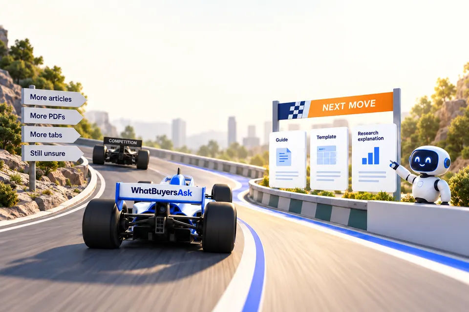Racing and AI research illustration for Start with the Buyer Ask you need to answer